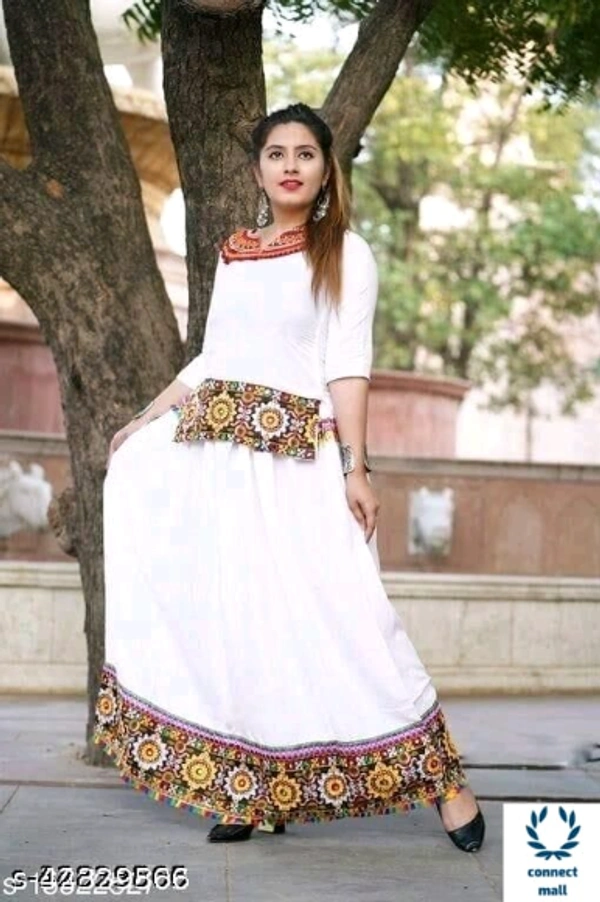 Stylish  RETRO  Women Ethenic Embroidered Rayon  Skirts And Tops - L